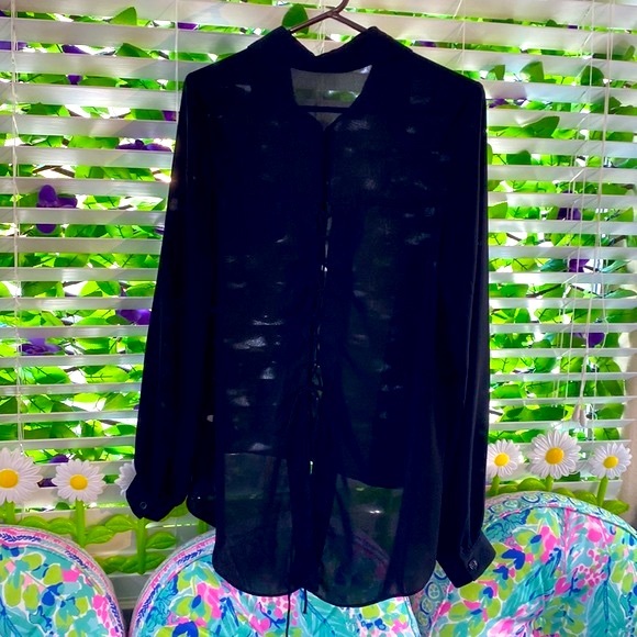 Foreign Exchange sheer black top with lace up back - Picture 2 of 5